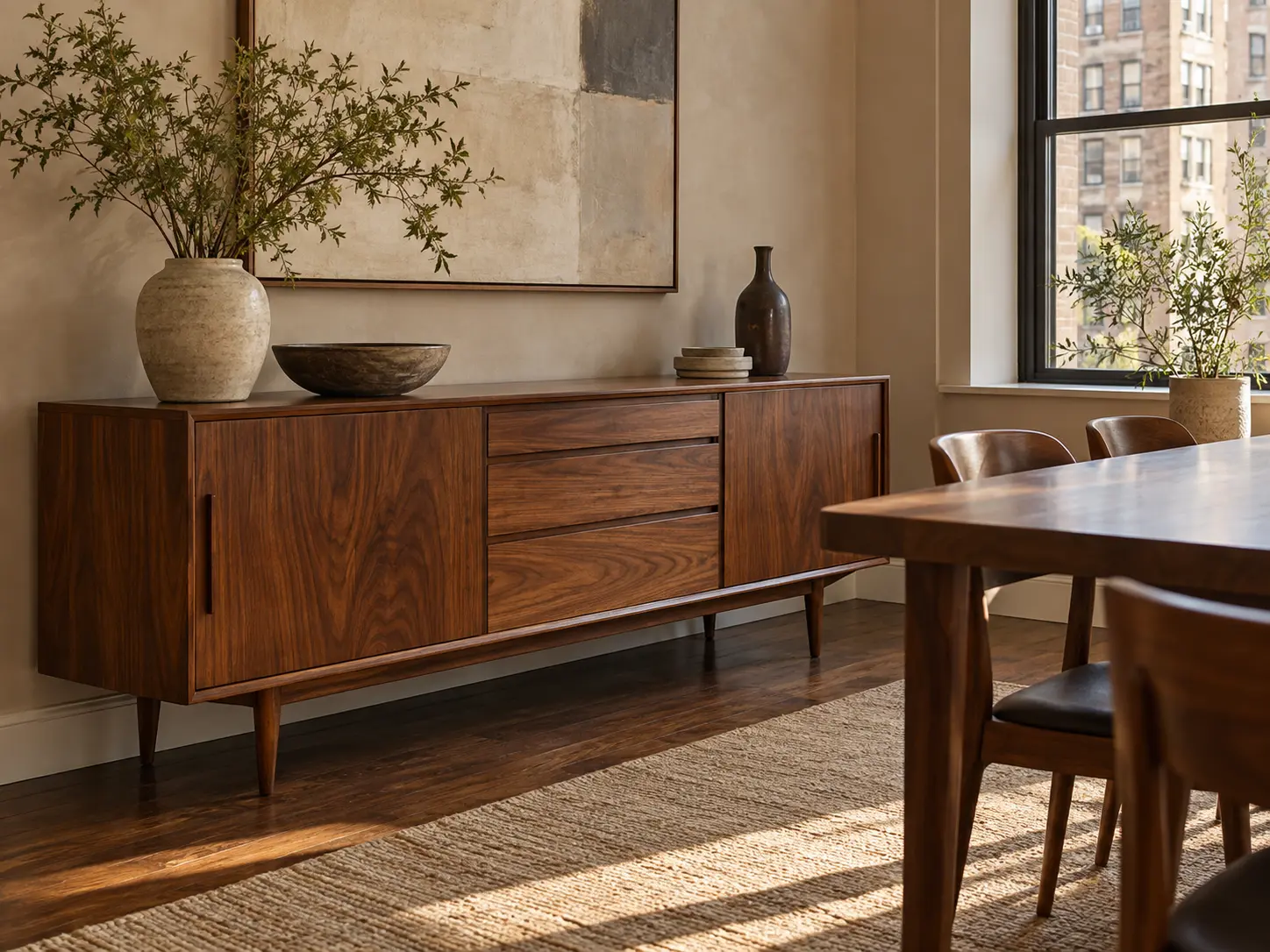 A refinished sideboard in a dining room