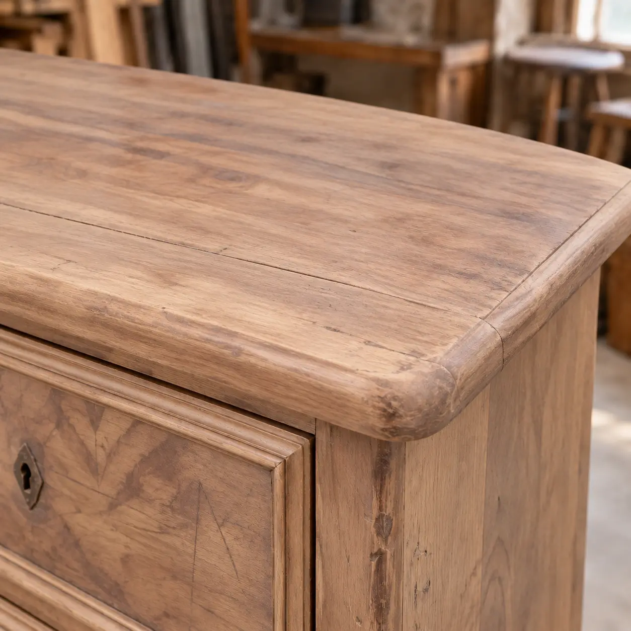 The same chest stripped back to bare pale wood