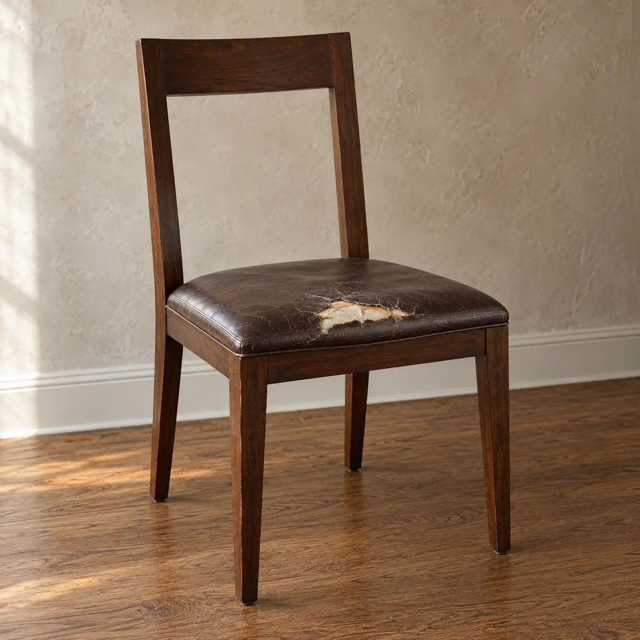 Dining chair with the seat worn through