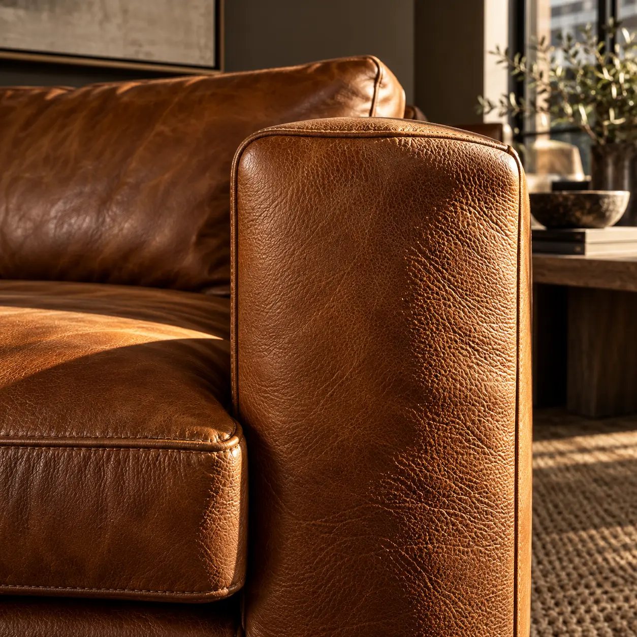 Leather grain standing up under light from one side