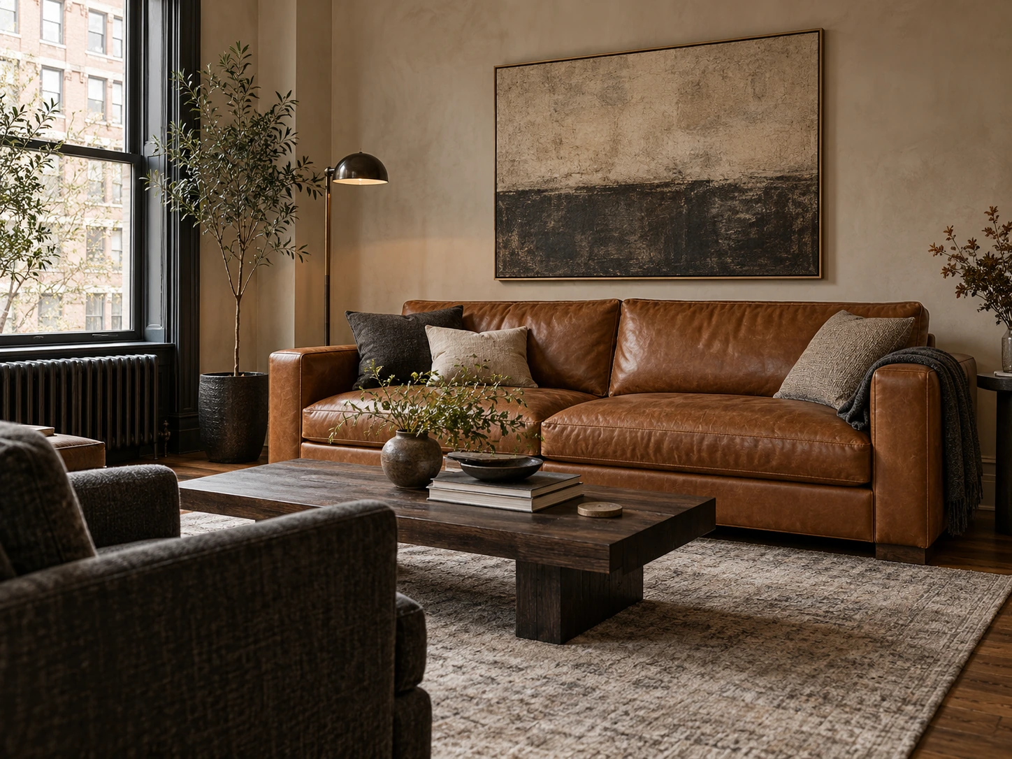 Leather sofa in a New York living room