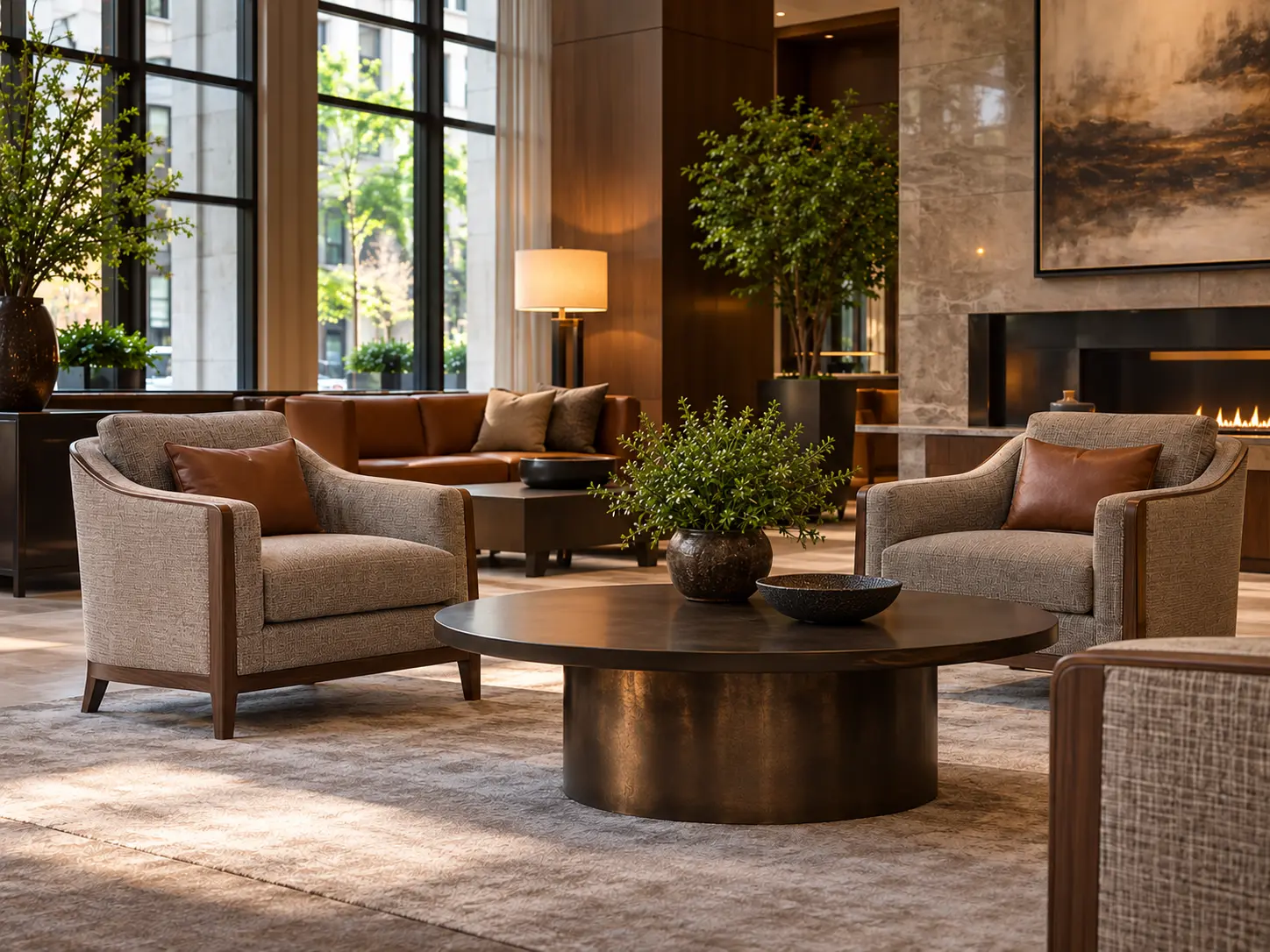 Armchairs in a hotel lobby