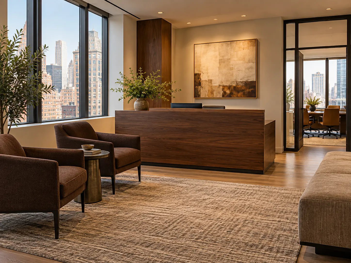 Upholstered seating in an office reception