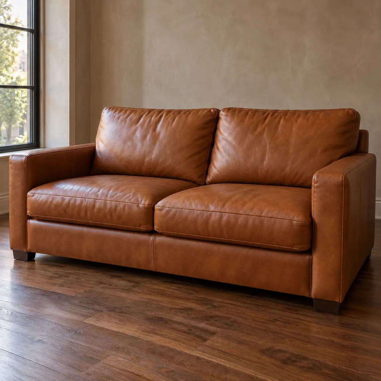 The same leather sofa after recovering