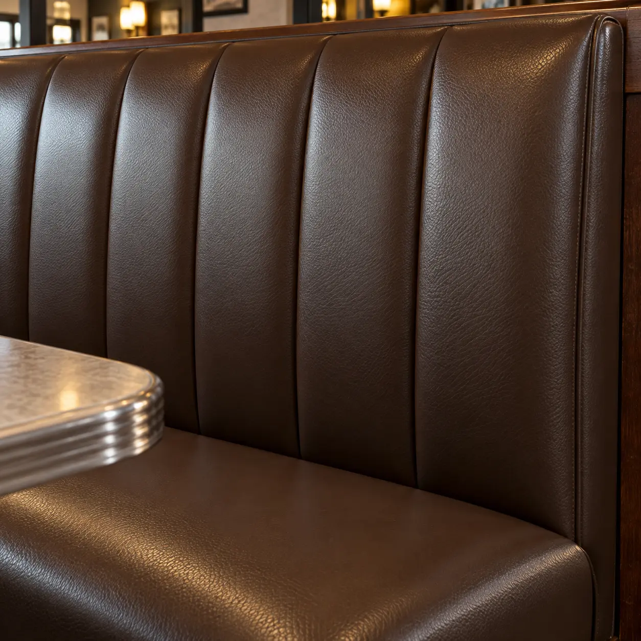 Vinyl booth surface with a repeating embossed grain